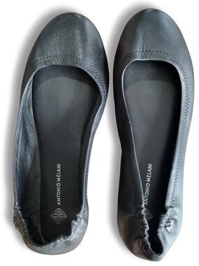 Antonio Melani Black Leather Ballet Flats Size 7.5 Round Toe